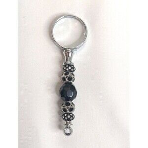 Beaded Magnifying Glass Accessory - Black, Silver, Bling, Handmade, 4 inch